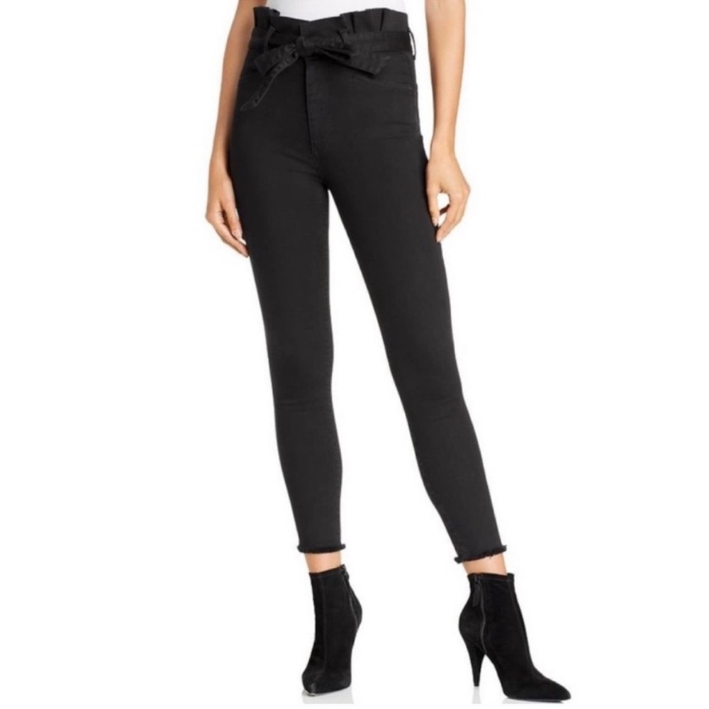 Alice + Olivia Good Night Fever belted paper bag waist black jeans 24